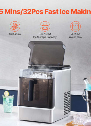 Countertop Ice Maker, 32 Cubes Ready in 15 Mins, 46lbs in 24Hrs, Self-Cleaning Portable Ice Maker with Convenient Ice Transfer, Ice Machine with 3 Sizes Ice Cube for Home Kitchen Office Party
