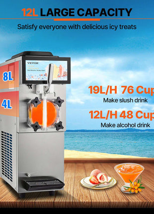 Commercial Slushy Machine, 12L / 3.17 Gal Single Tank, Cool and Freeze Modes, Stainless Steel Margarita Smoothie Frozen Drink Maker, Slushie Machine for Party Cafes Restaurants Bars Home