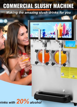 Commercial Slushy Machine, 8L / 2.1 Gal Double Bowl Margarita Machine, 1155W Stainless Steel Margarita Smoothie Frozen Drink Maker, Slushie Machine for Party Cafes Restaurants Bars Home