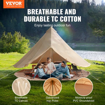 Canvas Bell Tent, 4 Seasons 3 m/9.8ft Yurt Tent, Canvas Tent for Camping with Stove Jack, Breathable Tent Holds up to 4 People, Family Camping Outdoor Hunting Party