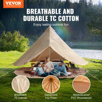 Canvas Bell Tent, 4 Seasons 4 m/13.12 ft Yurt Tent, Canvas Tent for Camping with Stove Jack, Breathable Tent Holds up to 6 People, Family Camping Outdoor Hunting Party