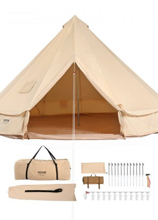 Canvas Bell Tent, 4 Seasons 4 m/13.12 ft Yurt Tent, Canvas Tent for Camping with Stove Jack, Breathable Tent Holds up to 6 People, Family Camping Outdoor Hunting Party