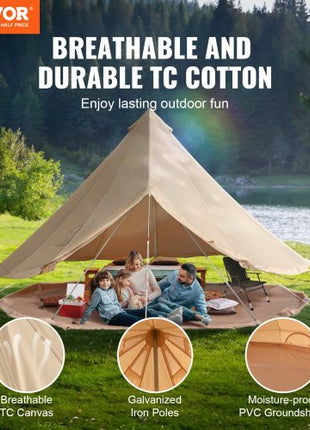 Canvas Bell Tent, 4 Seasons 5 m/16.4 ft Yurt Tent, Canvas Tent for Camping with Stove Jack, Breathable Tent Holds up to 8 People, Family Camping Outdoor Hunting Party