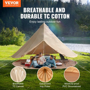 Canvas Bell Tent, 4 Seasons 5 m/16.4 ft Yurt Tent, Canvas Tent for Camping with Stove Jack, Breathable Tent Holds up to 8 People, Family Camping Outdoor Hunting Party