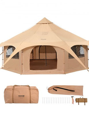 Canvas Tent, 4 Seasons 5 m/16.4 ft Bell Tent, Canvas Tent for Camping with Stove Jack, Breathable Yurt Tent for up to 8 People, Family Camping Outdoor Hunting Party