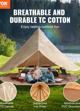 Canvas Bell Tent, 4 Seasons 7 m/22.97 ft Yurt Tent, Canvas Tent for Camping with Stove Jack, Breathable Tent Holds up to 12 People, Family Camping Outdoor Hunting Party