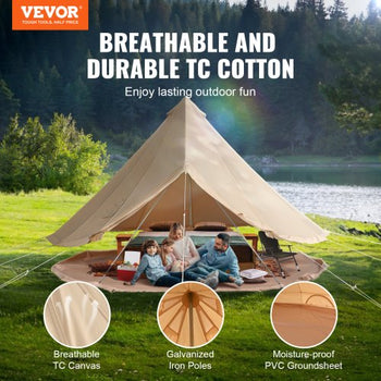 Canvas Bell Tent, 4 Seasons 7 m/22.97 ft Yurt Tent, Canvas Tent for Camping with Stove Jack, Breathable Tent Holds up to 12 People, Family Camping Outdoor Hunting Party