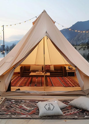 Canvas Bell Tent, 4 Seasons 7 m/22.97 ft Yurt Tent, Canvas Tent for Camping with Stove Jack, Breathable Tent Holds up to 12 People, Family Camping Outdoor Hunting Party