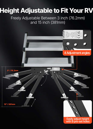 RV Step Stabilizer, Height Adjustable Step Stabilizer Kit, Camper Stair Stabilizers with Powder Coated Steel for 5th Wheels, Travel Trailers and Motorhomes, Adjustable from 3 inch to 15 inch