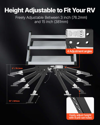 RV Step Stabilizer, Height Adjustable Step Stabilizer Kit, Camper Stair Stabilizers with Powder Coated Steel for 5th Wheels, Travel Trailers and Motorhomes, Adjustable from 3 inch to 15 inch