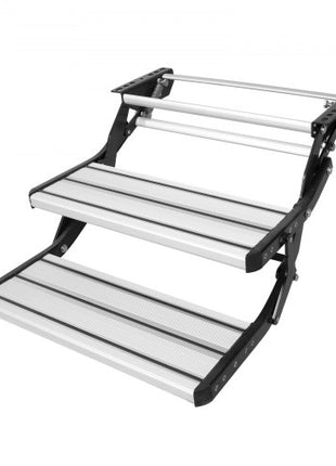 RV Steps, 2-Step, Manual Retractable RV Stairs, Foldable, 440 LBS Load Capacity, Aluminum Alloy Steps, Thickened Steel Plate, Non-Slip Steps for Safe Entry and Exit, RV, Trailer, Camper Steps