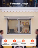 Concession Window 36x24 in Aluminum Alloy & Acrylic Service Window, for Food Truck, Up to 85 Degrees Stand Serving with 2 Sliding Screen Windows, Awning Door and Drag Hook, Rainwater Resistant