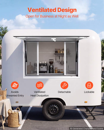 Concession Window 45x30 in Aluminum Alloy Service Window, for Food Truck, Up to 85 Degrees Stand Serving with 4 Sliding Screen Windows, Awning Door and Drag Hook, Rainwater Resistant