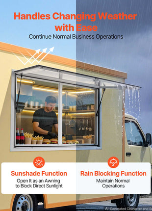 Concession Window 48x36 in Aluminum Alloy Service Window, for Food Truck, Up to 85 Degrees Stand Serving with 2 Sliding Acrylic Windows, Awning Door and Drag Hook, Rainwater Resistant