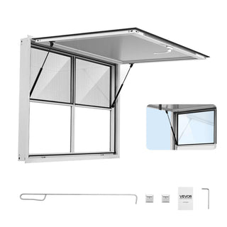 Concession Window 48x36 in Aluminum Alloy Service Window, for Food Truck, Up to 85 Degrees Stand Serving with 2 Fixed & 2 Sliding Windows, Awning Door and Drag Hook, Rainwater Resistant