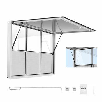 Concession Window 64x40 in Aluminum Alloy Service Window, for Food Truck, Up to 85 Degrees Stand Serving with 3 Fixed & 3 Sliding Windows, Awning Door and Drag Hook, Rainwater Resistant