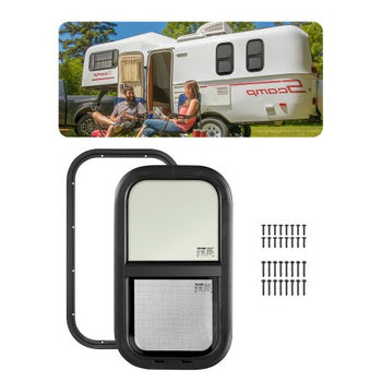 Vertical RV Window, 12" W x 22" H Tinted Sliding RV Window with Net Screen & Trim Ring, Fit 15/16" - 1 3/4" Thickness Wall, RV Window Replacement for Teardrop Cargo Trailer Camper, DOT Approved