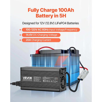 12V 20A Lithium Battery Charger, 14.6V, AC-DC LiFePO4 Smart Charger, with Anderson Connector, LED Indicator, 0V Activation, for Lithium LiFePO4 Deep Cycle Rechargeable Batteries of Boat, RV