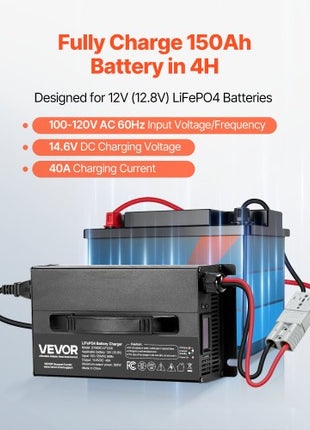 12V 40A Lithium Battery Charger, 14.6V, AC-DC LiFePO4 Smart Charger, with Anderson Connector, LED Indicator, 0V Activation, for Lithium LiFePO4 Deep Cycle Rechargeable Batteries of Boat, RV