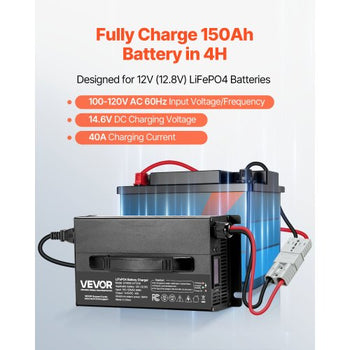 12V 40A Lithium Battery Charger, 14.6V, AC-DC LiFePO4 Smart Charger, with Anderson Connector, LED Indicator, 0V Activation, for Lithium LiFePO4 Deep Cycle Rechargeable Batteries of Boat, RV