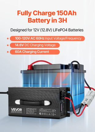12V 60A Lithium Battery Charger, 14.6V, AC-DC LiFePO4 Smart Charger, with Anderson Connector, LED Indicator, 0V Activation, for Lithium LiFePO4 Deep Cycle Rechargeable Batteries of Boat, RV