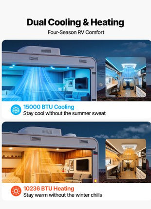 RV Air Conditioner, 15000 BTU RV AC Unit, 120V Ducted Rooftop Air Conditioner with Heat Pump & Cooling, Variable Speed Easy Install Quiet AC Unit with ADB Button Control & Remote Control, White