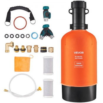 RV Water Softener, 16,000 Grain, Portable Water Softener with Filter System, NPT 3/4" Fittings, Food-Grade Resin, Quick Connect, for RVs, Trailers, Boats, Mobile Car Washing, Pressure Washing