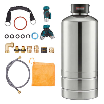 RV Water Softener, 16,000 Grain, Portable Water Softener with NPT 3/4" Fittings, Food-Grade Resin, Stainless Steel, Quick Connect, for RVs, Trailers, Boats, Mobile Car Washing, Pressure Washing