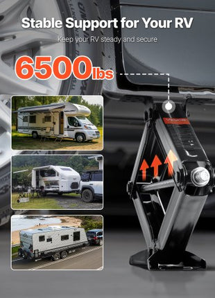 6500 lbs RV Scissor Jacks, 4-23.4 in RV Stabilizer Leveling Scissor Jacks, Set of 4, Heavy Duty Stabilizer Jack with Crank Handle, Socket and Bubble Levels, Not Easily Bent or Deformed