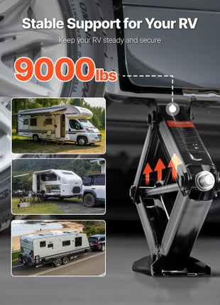 9000 lbs RV Scissor Jacks, 4-23.4 in RV Stabilizer Leveling Scissor Jacks, Set of 4, Heavy Duty Stabilizer Jack with Crank Handle, Socket and Bubble Levels, Not Easily Bent or Deformed