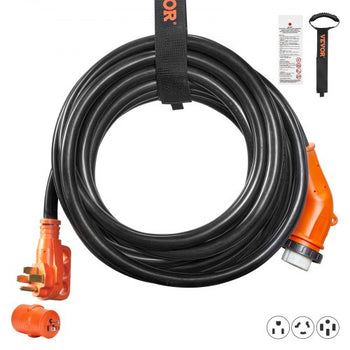 30 Feet RV Power Cord, 50 Amp, Heavy Duty STW 6/3 + 8/1 Generator Cord, NEMA 14-50P Male NEMA SS2-50R Female Plug, with LED Indicator Handle 15A Adapter, for RVs, generators, campers, ETL Listed
