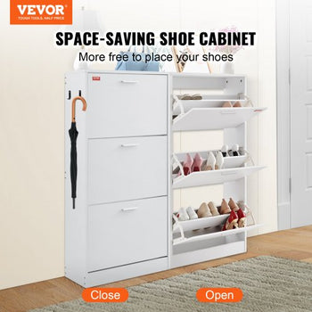 Shoe Cabinet with 3 Flip Drawers, Shoe Storage Cabinet for Entryway, Free Standing Shoe Storage Organizer with Side Hooks for Heels, Boots, Slippers in Hallway, Living Room