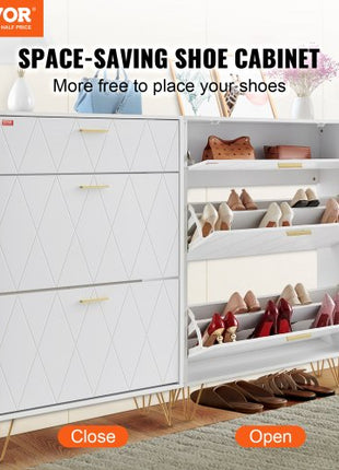 Shoe Cabinet with 3 Flip Drawers, Shoe Storage Cabinet for Entryway, Free Standing Shoe Storage Organizer for Heels, Boots, Slippers in Hallway, Living Room