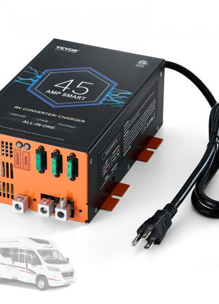 RV Converter, 45 Amp, 110V AC to 12V DC RV Power Converter Battery Charger with 4 Stage Smart Charging 13V to 16.5V Adjustable Operating Range, Compatible with Lithium Lead Acid Battery, ETL