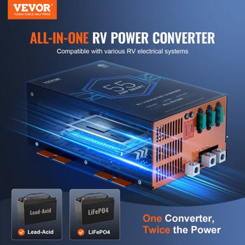 RV Converter, 55 Amp, 110V AC to 12V DC RV Power Converter Battery Charger with 4 Stage Smart Charging 13V to 16.5V Adjustable Operating Range, Compatible with Lithium Lead Acid Battery, ETL