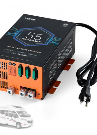 RV Converter, 55 Amp, 110V AC to 12V DC RV Power Converter Battery Charger with 4 Stage Smart Charging 13V to 16.5V Adjustable Operating Range, Compatible with Lithium Lead Acid Battery, ETL