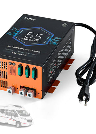 RV Converter, 55 Amp, 110V AC to 12V DC RV Power Converter Battery Charger with 4 Stage Smart Charging 13V to 16.5V Adjustable Operating Range, Compatible with Lithium Lead Acid Battery, ETL
