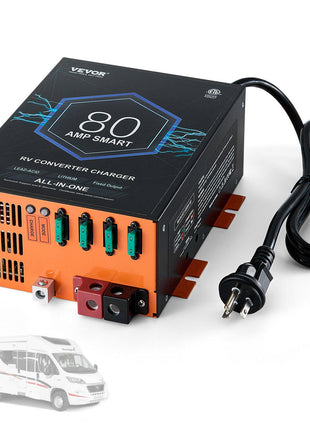 RV Converter, 80 Amp, 110V AC to 12V DC RV Power Converter Battery Charger with 4 Stage Smart Charging 13V to 16.5V Adjustable Operating Range, Compatible with Lithium Lead Acid Battery, ETL