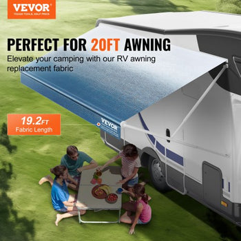 RV Awning Fabric Replacement, 19'2" Fabric Length for 20' Awning, Heavy Duty 3-Ply 16oz PVC Camper Awning Fabric, Waterproof & UV Protection Outdoor Canopy for RV, Trailer, Motorhome, Blue Fade