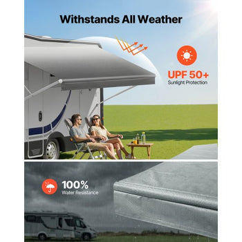 RV Awning Fabric Replacement, 15' (Fabric 14'2") 18 oz Heavy-Duty Weatherproof Vinyl Camper Awning Replacement, UPF50+ Protection Waterproof Outdoor Canopy for RV, Motorhome, Trailer, Gray Fade