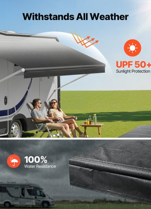 RV Awning Fabric Replacement, 15' (Fabric 14'2") 18 oz Heavy-Duty Weatherproof Vinyl Camper Awning Replacement, UPF50+ Protection Waterproof Outdoor Canopy for RV, Motorhome, Trailer, Black Fade
