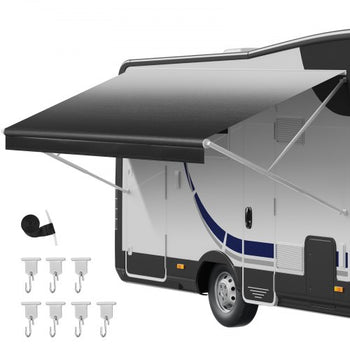 RV Awning Fabric Replacement, 15' (Fabric 14'2") 18 oz Heavy-Duty Weatherproof Vinyl Camper Awning Replacement, UPF50+ Protection Waterproof Outdoor Canopy for RV, Motorhome, Trailer, Black Fade