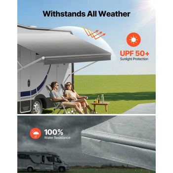 RV Awning Fabric Replacement, 17' (Fabric 16'2") 18 oz Heavy-Duty Weatherproof Vinyl Camper Awning Replacement, UPF50+ Protection Waterproof Outdoor Canopy for RV, Motorhome, Trailer, Gray Fade