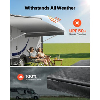 RV Awning Fabric Replacement, 17' (Fabric 16'2") 18 oz Heavy-Duty Weatherproof Vinyl Camper Awning Replacement, UPF50+ Protection Waterproof Outdoor Canopy for RV, Motorhome, Trailer, Black Fade
