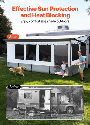 RV Awning Sun Shade Room - Compatible with 18 -19 ft Awnings, RV Awning Sun Shading Room with Door & Ventilated Mesh Windows, Sunproof & Windproof Three-Sided Enclosure Tent for RV Camping