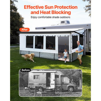 RV Awning Sun Shade Room - Compatible with 18 -19 ft Awnings, RV Awning Sun Shading Room with Door & Ventilated Mesh Windows, Sunproof & Windproof Three-Sided Enclosure Tent for RV Camping