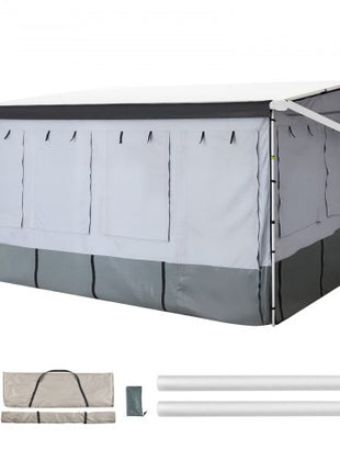 RV Awning Sun Shade Room - Compatible with 16 -17 ft Awnings, RV Awning Sun Shading Room with Door & Ventilated Mesh Windows, Sunproof & Windproof Three-Sided Enclosure Tent for RV Camping