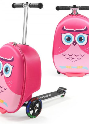 Ride-on Luggage, 20 L Capacity, 20 Inches Kids Scooter Suitcase with Flash PU Wheels, Adjustable Handle & TPR Non-Slip Grip, Foldable & Lightweight Scooter Luggage for Kids Aged 5+, Pink