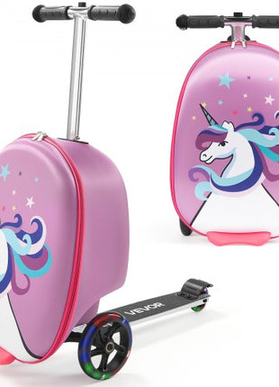 Ride-on Luggage, 20 L Capacity, 20 Inches Kids Scooter Suitcase with Flash PU Wheels, Adjustable Handle & TPR Non-Slip Grip, Foldable & Lightweight Scooter Luggage for Kids Aged 5+, Purple