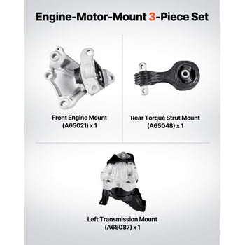 Engine Motor Mount and Transmission Mount Kit Replacement, Set of 3, Compatible with 20122013 Honda Civic 1.8L Coupe, Replace OE# A65048, A65021, A65087, Secure Support